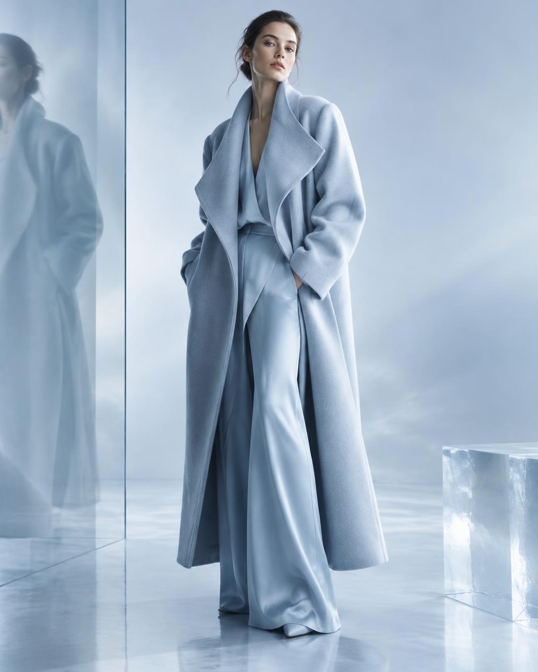 Modella con il Cappotto Ghiaccio DE CADENZE